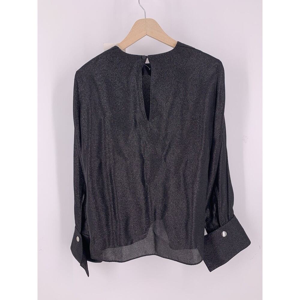 NWT Tibi Lame Flap Cuff Crewneck Top Blouse Black Sparkle 2 - Picture 5 of 16